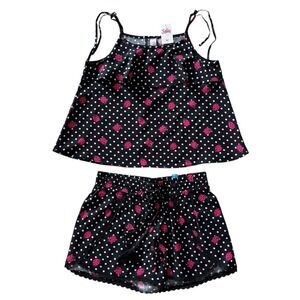 Justice Girls Size 12 Ruffle Tank Top & Shorts 2pc Set Black Ladybug Polka‎ Dot